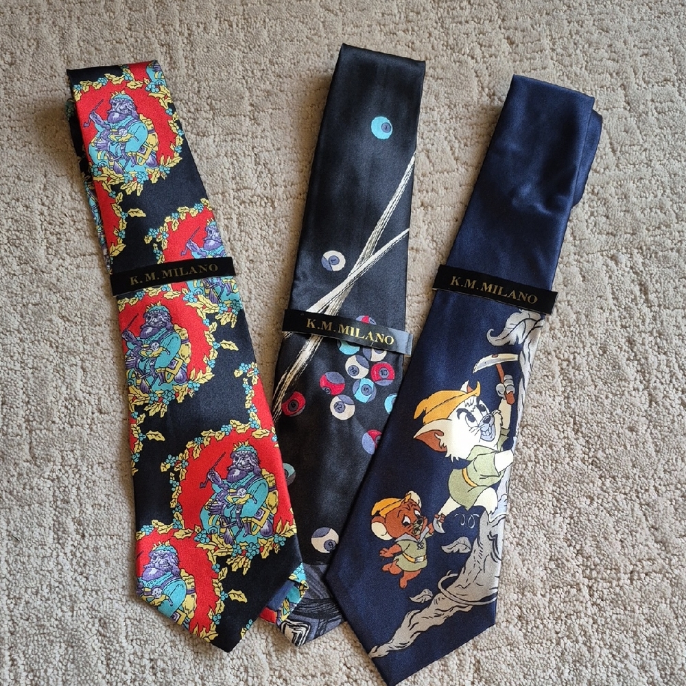 Milano Black and Blue Ties with Vibrant‎ Patterns Set Of 3.    T7